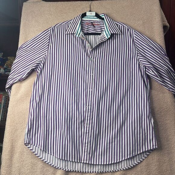 Robert‎ Graham Men's Shirt  Striped Luxury Flip Cuff  Size 2 XL  Super Fun! #17 - Picture 1 of 9